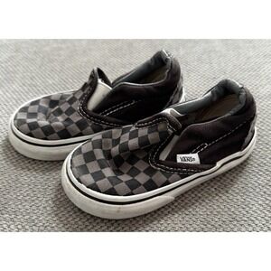 Vans Slip On Toddler Size 5C Black Gray Checkerboard Shoes Kids Unisex